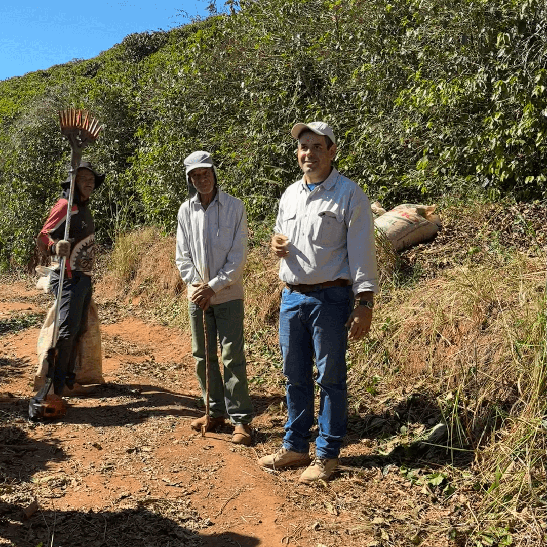 Augusto introducing us to farm workers at Palmital during our coffee origin trip in Brazil